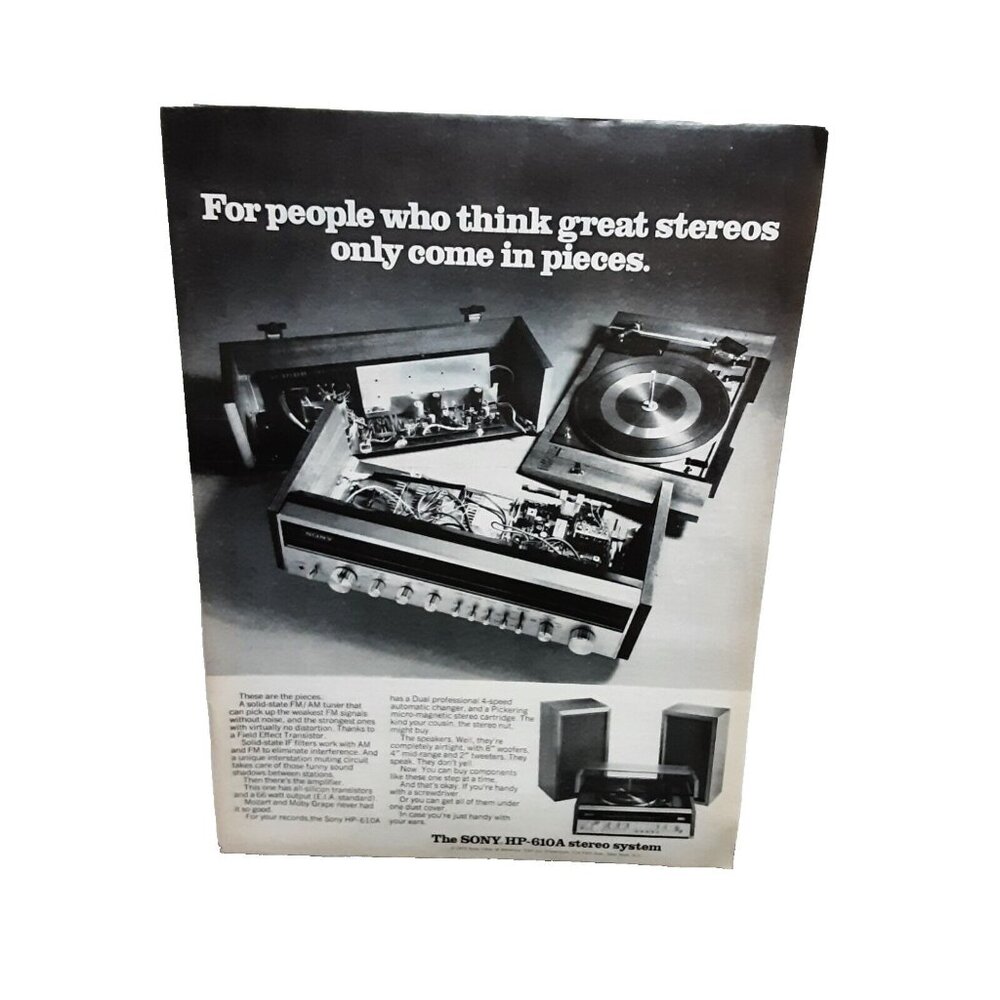 1972 Sony HP-610A Stereo System Original Print Ad 70s